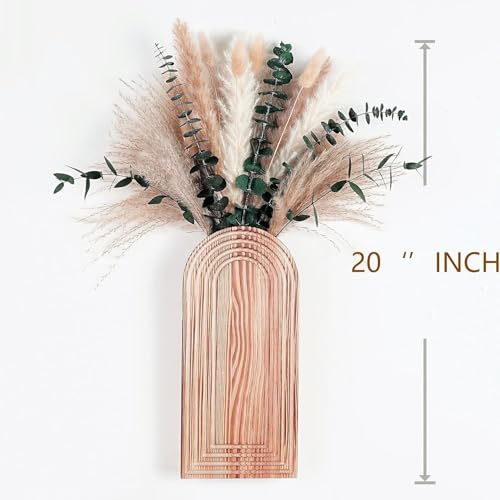 Set of 2 Boho Wall Vases with Pampas Grass & Eucalyptus -Wooden Wall Planters Modern Farmhouse Decor Art for Living Room, Entryway or Bathroom - style: Wall Decor-Wooden