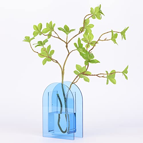 Blue Acrylic Vase, Modern Acrylic Geometric Wide Mouth Small vase, Blue Flower Vase for centerpieces Desk Flower Bud vase, for Living Room Table, Office, Wedding - color: Blue 2