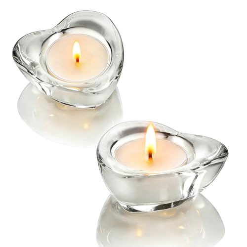 Clear Tealight Candle Holders - Set of 24, Heart-Shaped Chunky Glass Candle Holder, 2.9" Diameter - CH02 - color: Clear 24pcs
