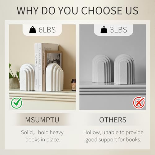 Decorative Bookends for Shelves, Set of 2 Book Ends for Heavy Books, Layered Arch Design White Bookend - color: White