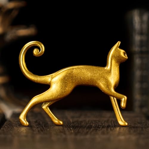 100% Solid Brass Walking Cat Statue - Retro Feline Sculpture with Raised Tail, Handcrafted Desktop Decor, Vintage Animal Art Piece, Unique Conversation Starter, for Cat Lovers - style: Kitten