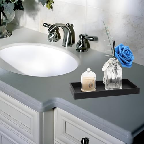 8 Inch Black Bathroom Tray for Counter Silicone Vanity Perfume Soap Dispenser Decorative Tray - color: Black