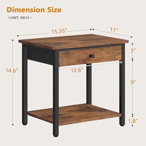 Gewudraw Printer Stand with Storage Drawer, 2-Tier Under Desk Printer Table, Shelf for Home Office, Living Room, Bedroom, Bathroom,Brown - color: Rustic Brown, size: 2 layer