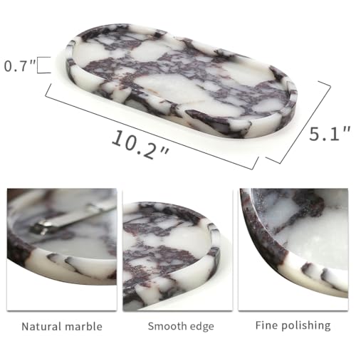 100% Natural Luxury Calaccata Viola Marble Small Hand Towel Tray Holder Organizer, Makeup Bathroom Holder - color: Viola-oval-10"x5"x0.7"