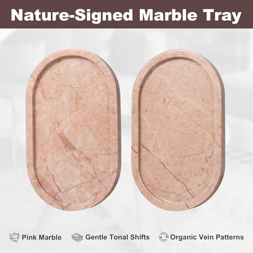 Cream Rose Marble Oval Tray 10x6 Inch - Vanity & Bathroom Organizer, Coffee Table Decor - Weighted Stone Base - style: Cream Rose - 1 Pack