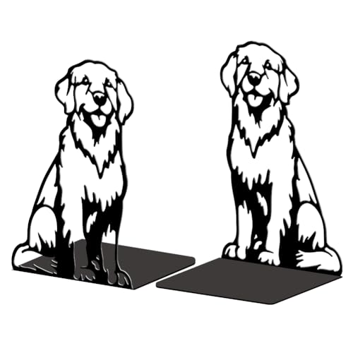 Peacoblue Metal Bookends for Shelves, Modern Decorative Heavy Duty Study Book Support Stoppers for Office, Desk, Shelf, Room 5.3"x4.3"x7.9" Cast Iron Simple Tall Bookends, 1 Pair (Golden Retriever) - style: Golden Retriever