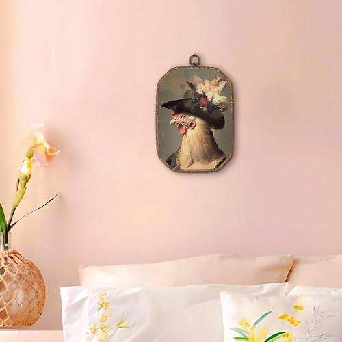 Hxlac Whimsical Chicken Rectangular Wall Art Framed, Dark Moody Rooster Rectangular Wall Decor, Rustic Farm Animal Chicken Hanging Canvas Prints Wall Sculptures for Kitchen Bedroom Living Room Decor, 7.1x10.2 Inch - color: rectangular chicken