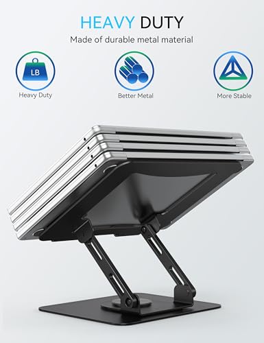 SOUNDANCE 360 Rotating Laptop Stand, Ergonomic Computer Riser for Desk, Adjustable Height Multi-Angle Metal Holder, Foldable Portable Notebook Elevating Base for Office & Home, Black - color: Black
