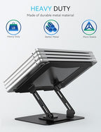 SOUNDANCE 360 Rotating Laptop Stand, Ergonomic Computer Riser for Desk, Adjustable Height Multi-Angle Metal Holder, Foldable Portable Notebook Elevating Base for Office & Home, Black - color: Black