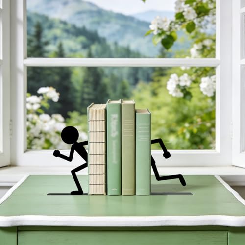 Metal Bookends Running People Bookends Decorative Cute Book Ends for Shelves Bookshelf Reading Decor Bookshelf Decor Space-Saving Desk Organizer for Book Lovers Gift - style: Running People Decorative Bookends