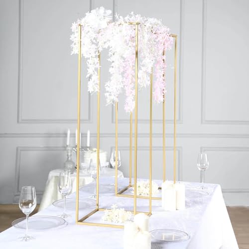 Efavormart 2 Pack 40" Matte Gold Wedding Flower Stand Metal Vase Column Stand Geometric Centerpiece Vase - color: Gold, size: 2 Pack 40''