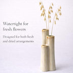 Ceramic Bud Vase, Sculptural Triple Tube Vase in Cream White for Modern Farmhouse & Minimalist Shelf Decor