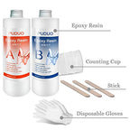 Epoxy Resin Casting and Coating Kit for Art, Jewelry, Crafts - 32 Oz | Bonus 4 pcs Graduated Cups, 3pcs Sticks, 1 Pair Rubber Gloves by Puduo - size: 32OZ