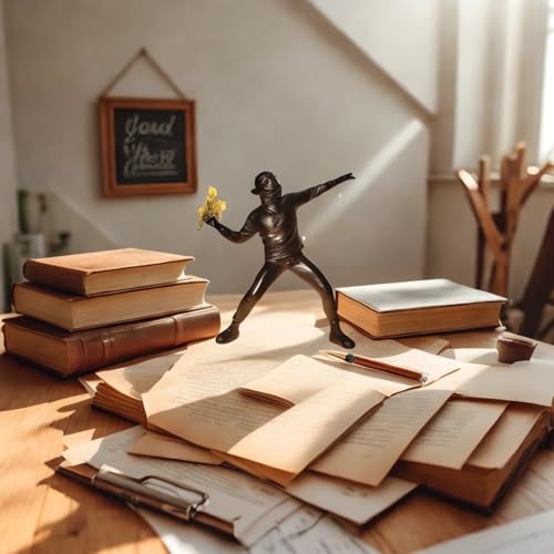 Banksy Street Graffiti Art Statue,Throwing Flower Boy Figurine,Resin Statue Ornaments,Living Room Dining Desk Decorations,Bookshelf Decorative Objects,Modern Home Decor(8.6"/Black) - color: Throwing Flower Boy-black-1