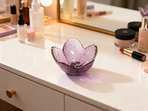 Mini Flower Ring Plate Jewelry Storage Tray Ring Holder for Dressing Table, Bedside Table, Room Bathroom Decoration, Cute Valentine's Day Christmas Birthday Gift for Women (purple 1pc) - color: Jewelry Tray