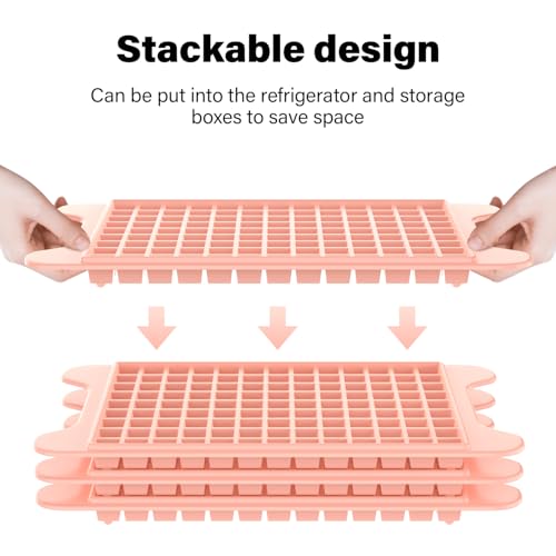 Mini Ice Cube Tray for Freezer: FDDBI Small Ice Trays for Freezer with Bin - 117×4PCS Easy Release Nugget Ice Tray - Crushed Ice Tray with Container - color: Pink