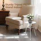 Plant Stand Indoor Outdoor, 11'' Round Black Mid Century Single Plant Table, 3-Leg Small Metal Plant Holders Flower Pot Stand, Modern Round Small Side End Table with Raised Design (White) - color: White