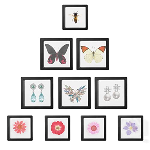 Linkstyle 10PCS 3D Floating Frame Display Stand, Transparent PE Floating Display Case, Challenge Coins Specimen Medallions Jewelry Storage Box Suspension Frame - size: 4.3x4.3in, 3.5x3.5in