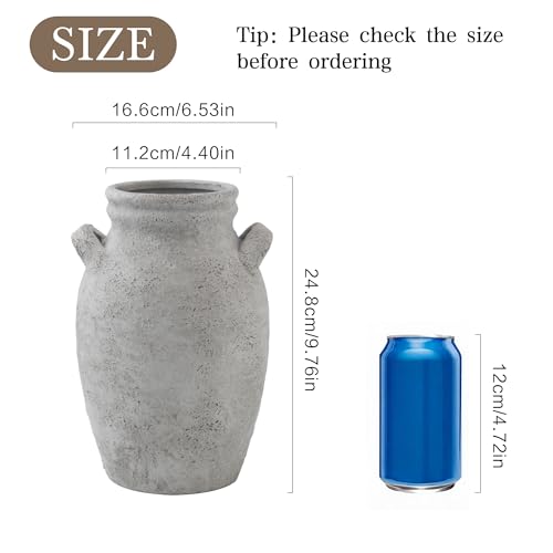 Ceramic Flower Vase with Handles,9.76 Inch Large Decorative Vase,Rustic Farmhouse Vase for Living Room Bedroom Kitchen Table Office Centerpiece Decorations, Holiday & Wedding - color: 013-3
