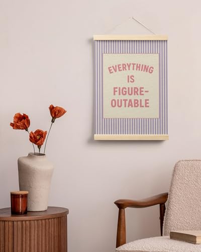 FGFK Everything Is Figureoutable Positive Affirmations Wall Art Poster Hanger Frame, Preppy Pink and Purple Inspirational Canvas Prints Framed Wall Decor for Office Classroom Home Bedroom, 12x16 Inch - color: Preppy Pink and Purple