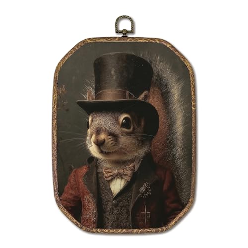 Hxlac Victorian Squirrel Rectangular Wall Art Framed, Vintage Victorian Style Animal Rectangular Wall Decor, Autumn Squirrel Hanging Canvas Prints Wall Sculptures for Farmhouse Home Room Decor, 7.1x10.2 Inch - color: rectangular squirrel