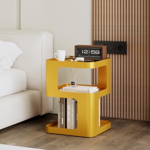 Gold Side Table,Modern end Table with Storage,Unique nightstand,Metal Bedside Tables,Accent Table for Living Room,Bedroom,Couch.no Assembly Required - color: Gold