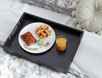 Fibogollo Bamboo Set of 2 Serving Tray with Metal Handles,Ottoman Decorative Trays Platter for Coffee Table,Living Room,Bar,Party(Black) - style: Black-Medium and Large Set