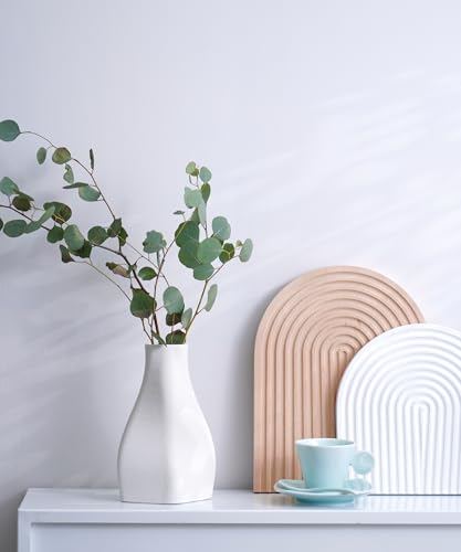 White Ceramic Vase - Elegant Home Decor for Your Beautiful Space - Table Top Decorations, Modern Aesthetic House Accessories - Irregular Shaped Vase for Living Room, Bedroom, Entryway, Gifts