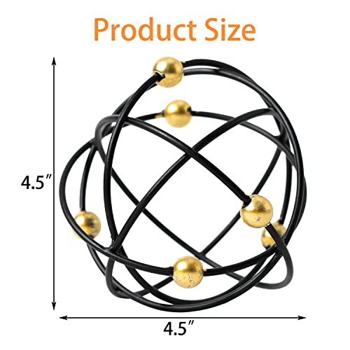 4.5" Modern Geometric Table Decor, Metal Decorative Sphere, Stylish Black Sculpture with Gold Balls, Table Decor Iron Orbs for Home Living Room Bedroom Office - color: Black-4.5in