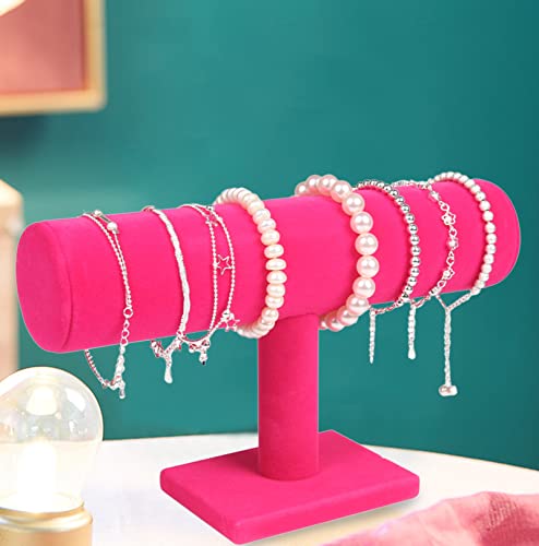 ChezMax Necklace Jewelry Display Jewelry Stand Hovering T-Bar Bracelet Holder for Home Organization - color: E-Rose Red Velvet
