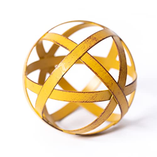 Metal Band Ball Table Decor, Distressed Metal Bands Decorative Sphere, Home Tabletop Decor Accents for Living Room Bedroom Kitchen Office Dining Room