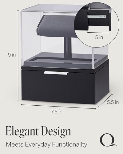 QWATCH Watch Stand Display Case - Acrylic Watch Box for 2 or 4 Watches with Jewelry Valet Tray and Drawer - color: Single - Black / Charcoal