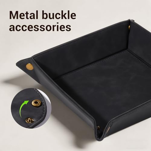 CoBak Leather Valet Tray for Men, Premium PU Leather Catch-All Tray for Entryway Table Key, Phone, Wallet, Coins & Jewelry, Bedside Nightstand Desk-top Catchall (Black) - color: Black