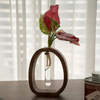 Modern Wooden Glass Test Tube Vase - Desk Plant Decor, Suitable for Home and Office Use - size: Large