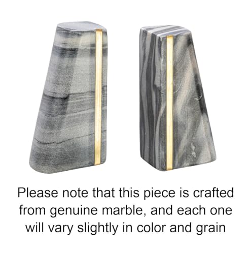 Main + Mesa Modern Marble Bookends with Brass Detail, Set of 2, Grey - color: Black