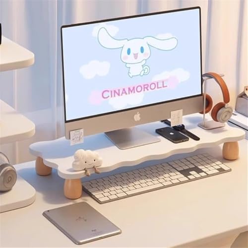 Monitor Stand Riser, Cloud-Shaped Sturdy Wood Computer Monitor Riser, Laptop Monitor Stand, Multi-Purpose Desktop Organizer Riser for Computer, Laptop, Printer, TV (White) - color: White