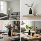 Luxury Black Ceramic Vase, Modern Ribbed Fluted Design, Flower Vase for Home Decor, Small Cute Vase for Pampas Grass, Living Room, Dining Table, Farmhouse, Office Decor, Bedroom, Table, Kitchen Shelf - size: Medium 7.2 Inches
