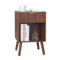 Fultyle Walnut Nightstand, Modern Night Stand with Fluted Drawer and Opening Storage, Wooden Bedside Table with Solid Wood Legs for Bedroom, Living Room, Office (Walnut Brown) - color: Walnut Brown