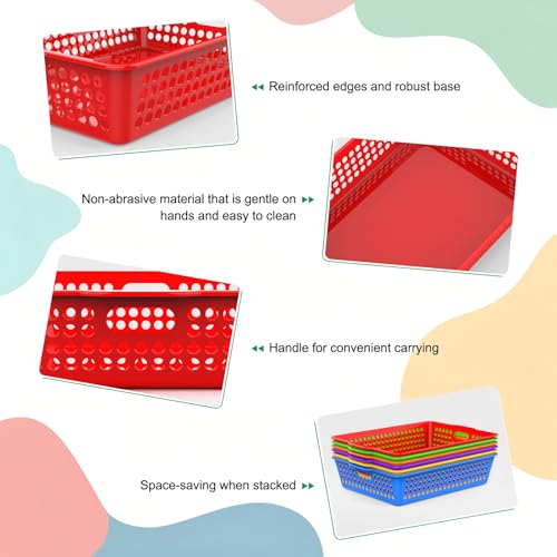 QRRICA 6 Pack Plastic Classroom Storage Baskets, Paper Trays for Classroom Organization & Turn in Trays for Teachers, Students, Desk Organizer Bin 13.8x10.6x3.1 Inch (Rainbow) - color: Rainbow