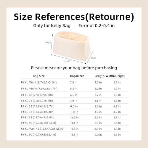 DGAZ Bag Organizer Insert For Kelly pochette/mini II /20/25/28/32/35/40 Bags, Silk Purse Organizer, Simplicity Handbag & Tote Organizer(Craie,KL20) - color: Craie, size: KL20