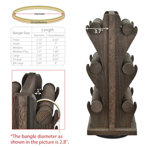 Ikee Design Two-Sided Rotating Wooden Jewelry Bracelet Display Stand-6 Removable Holders, 3 Tier Bar Bangle Organizer-Perfect for Bracelets and Jewelry Display, Dark Brown Color - color: 2) Dark Brown, 6 Bars
