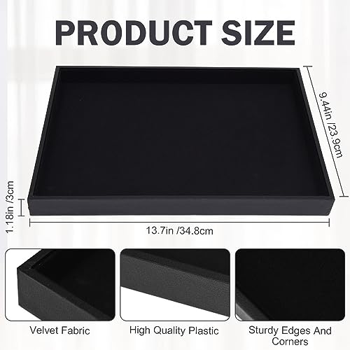 Velvet Jewelry Tray for Drawers Black Jewelrys Display Tray Stackable Jewelry Organizer Trays for Necklace Bracelet Ring Watch (4, Black)