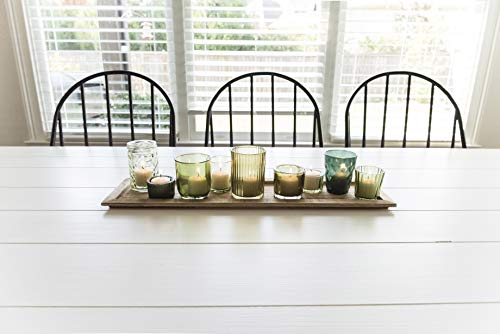 Creative Co-Op Wood Tray with 9 Green Glass Votive Holders - color: Greens