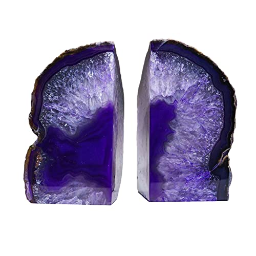 AMOYSTONE Purple Agate Bookends, Minimalist Book Holder for Heavy Books, Book Ends 4-6 LBS Stylish Bookends for Shelves, Office Table, and Home Decor - color: Purple, size: 4-6 Pounds