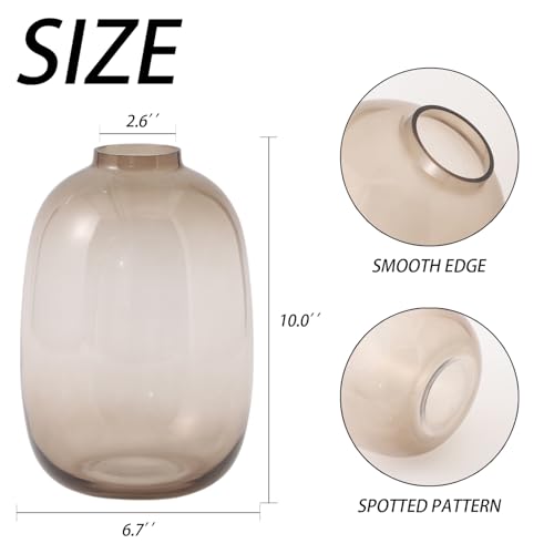 Brown Glass Vase, 10 Inches Large Glass Vase, Tall Glass Vases for Flowers, Modern Round Vases for Living Room, Dining Table, Shelf, Wedding, Office, Home - color: Brown