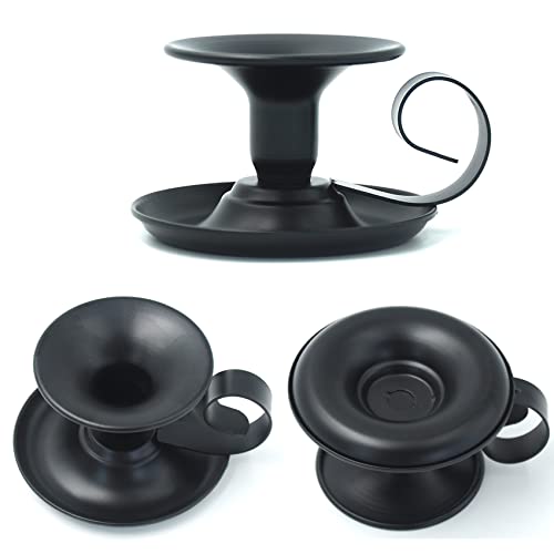 2-Pack Matte Black Short Metal Candle Holder, Modern Iron Taper Candle Stick Holder for Decorative Party, Dining Room, Table Centerpieces, Vintage Iron Base with Handle for Halloween Christmas Decor