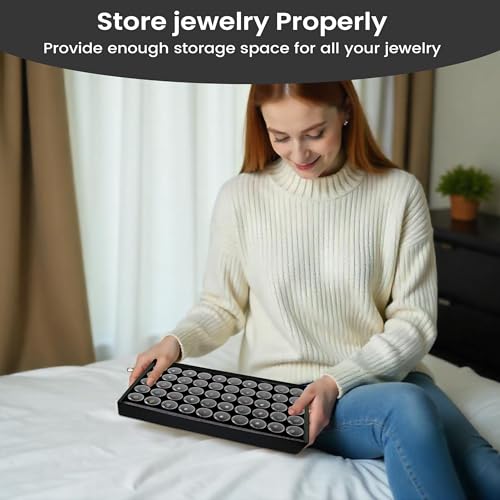 Novel Box Jewelry Display Tray Black Plastic 8.25 x 14.75 x 1 Large Jewelry Tray with 24 Gem Jars Insert | Rectangular Display Trays for Collectibles | Rock Collection Tray | Gem Display Tray - color: 24-Gem Jars Black Foam Liner, size: Plastic Tray: 8.25
