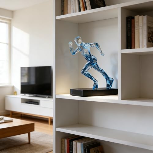AWNR Handmade Gold Abstract Statue- Exquisite Resin Figurine for Modern Home Decor Living Room Shelf Office Decorations, Perfect for Bookshelf, Desk, and TV Stand Accents. (Transparent Blue) - color: Transparent Blue Runner