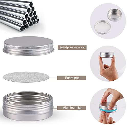 OBKJJ 48 Pcs Aluminum Round Cans with Lid, 2 Oz Metal Tins Food Candle Containers with Screw Tops for Crafts, Food Storage, DIY (Silver) - color: Silver