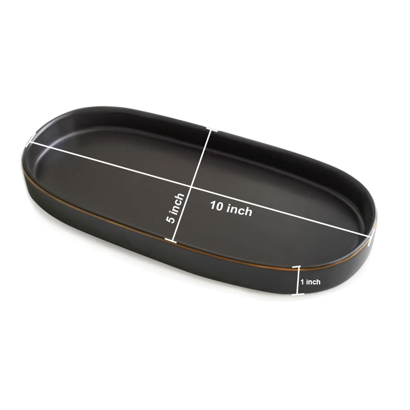 10x5 Bathroom Vanity Tray, Oval Ceramic Decorative Perfume Candle Tray for Bathroom/Kitchen Counter, Black - color: Black